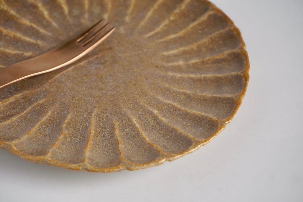 Handmade crysanthemum plate - Eat & Sip Pottery Singapore