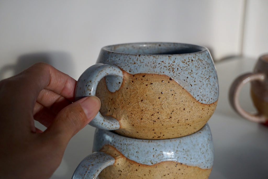 Handmade dimpled face ceramic mugs | Potek Ceramic Singapore