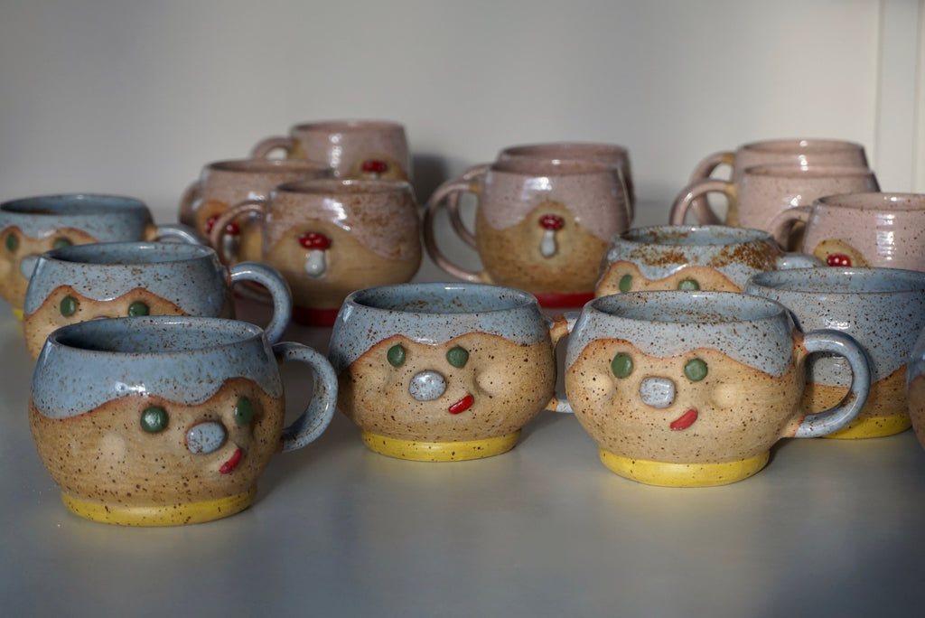 Handmade dimpled face ceramic mugs | Potek Ceramic Singapore