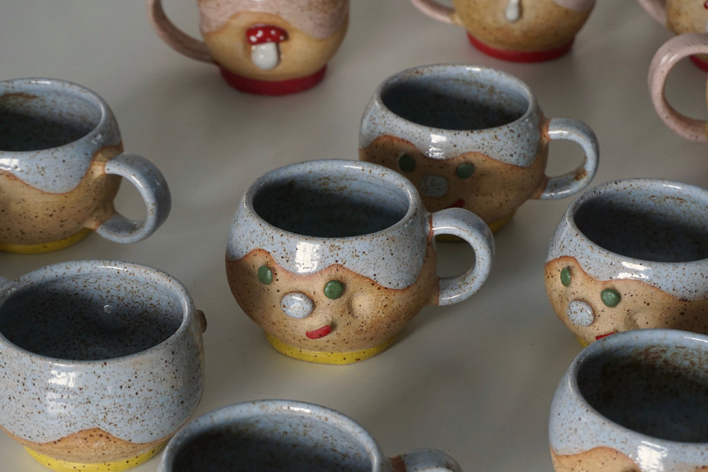 Handmade dimpled face ceramic mugs | Potek Ceramic Singapore