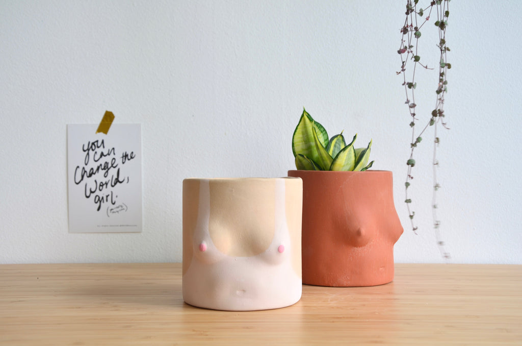 Group Partner light tanline planters in Singapore - handmade boobs pot