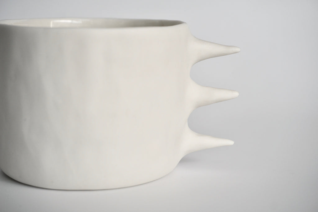 White dino mug handbuilt by Kira Ni | Eat & Sip