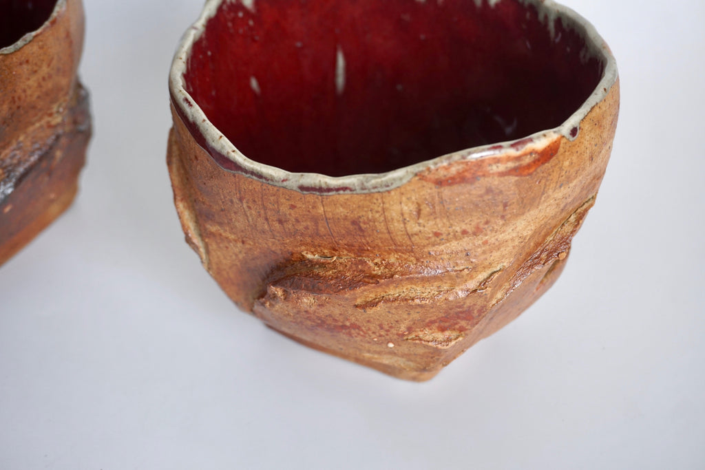 Handmade craggy tea bowls | Pottery Singapore