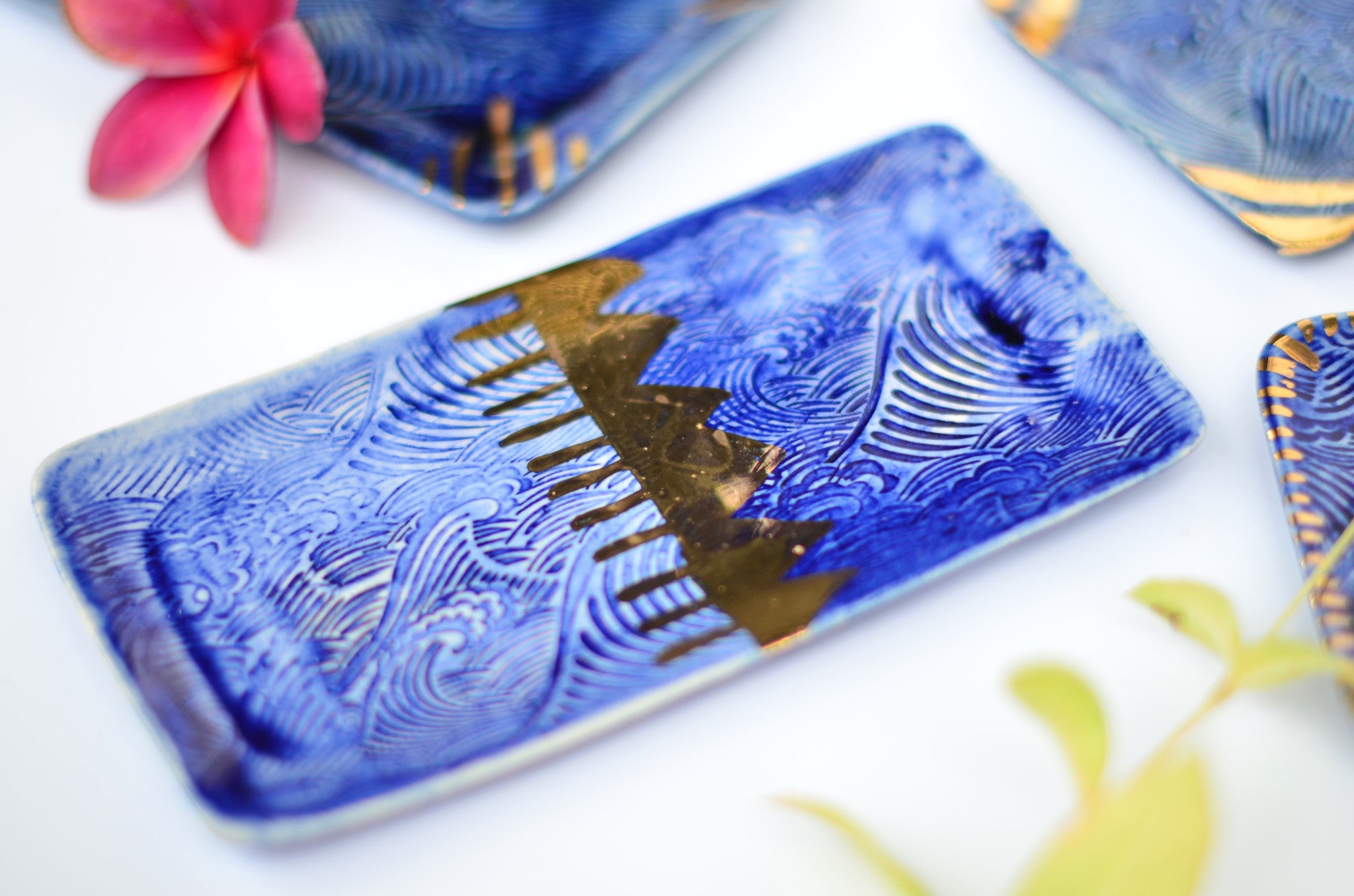 Handcrafted ceramic rectangular wave plate by Amelia Kingston – Eat & Sip