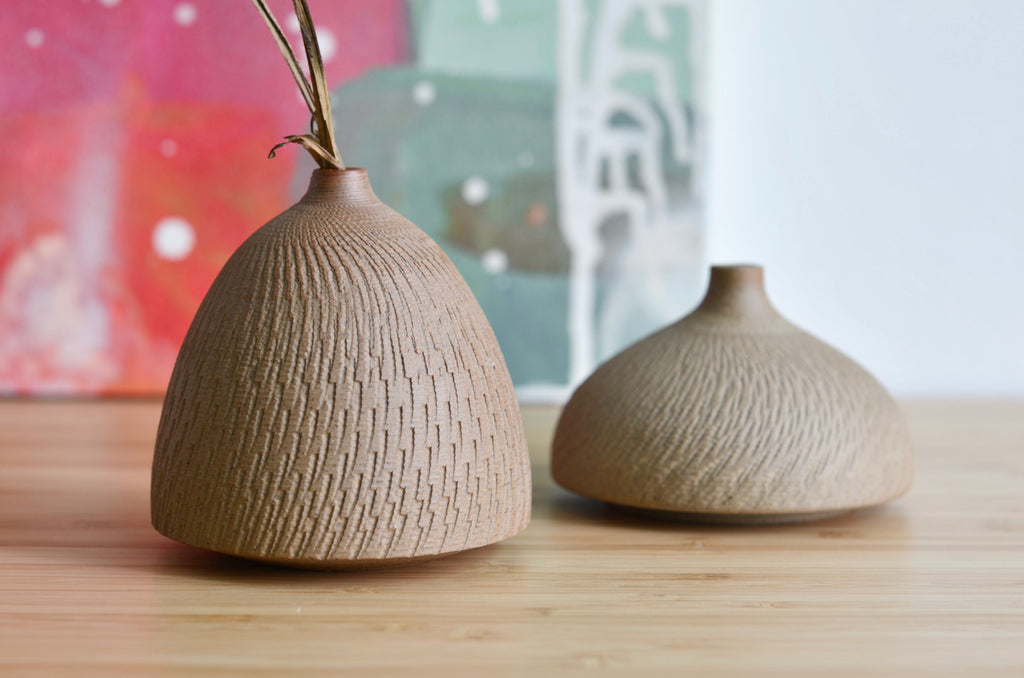 Wheel thrown chattering vase | handmade ceramics in Singapore